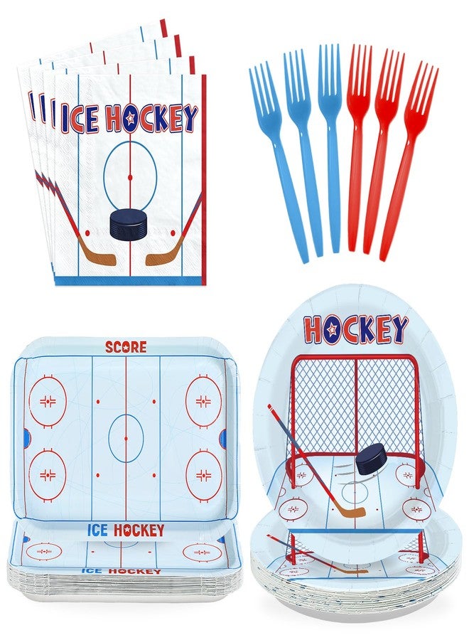 Greencian 96Pcs Hockey Party Decoration Disposable Ice Hockey Theme Plates and Napkins Sports Theme Tableware Set for Girls Boys Fans Sports Birthday Party Gameday Supplies Serves 24 - Image 1